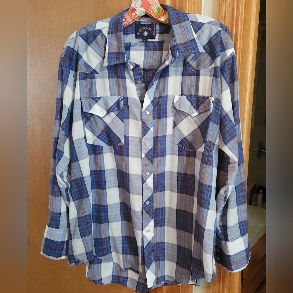 Rock Creek Ranch Vintage Western Plaid Snap Shirt sz 17.5 / 34 fits like XL